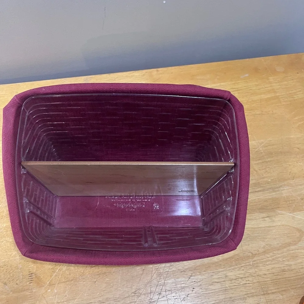 Vtg 2004 Longaberger Desk Organizer Basket Burgundy Liner Wood Divider Americana
